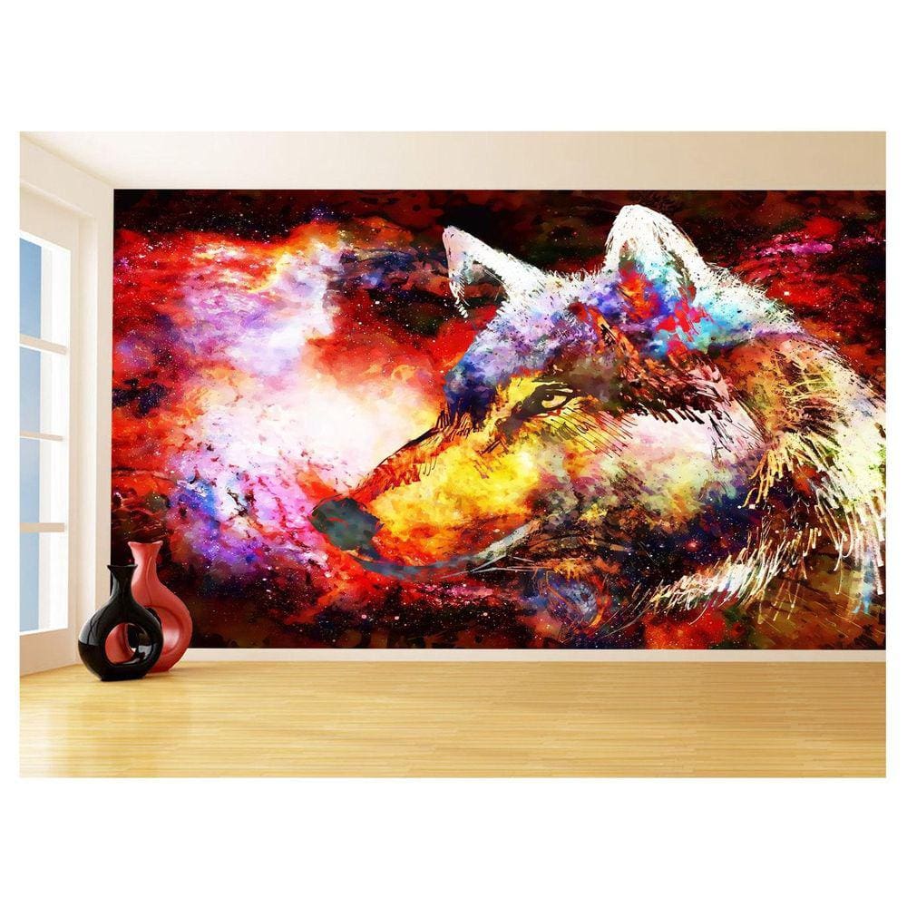 Papel De Parede Animais Lobo Rosto Arte Cores 3,5M Anm575