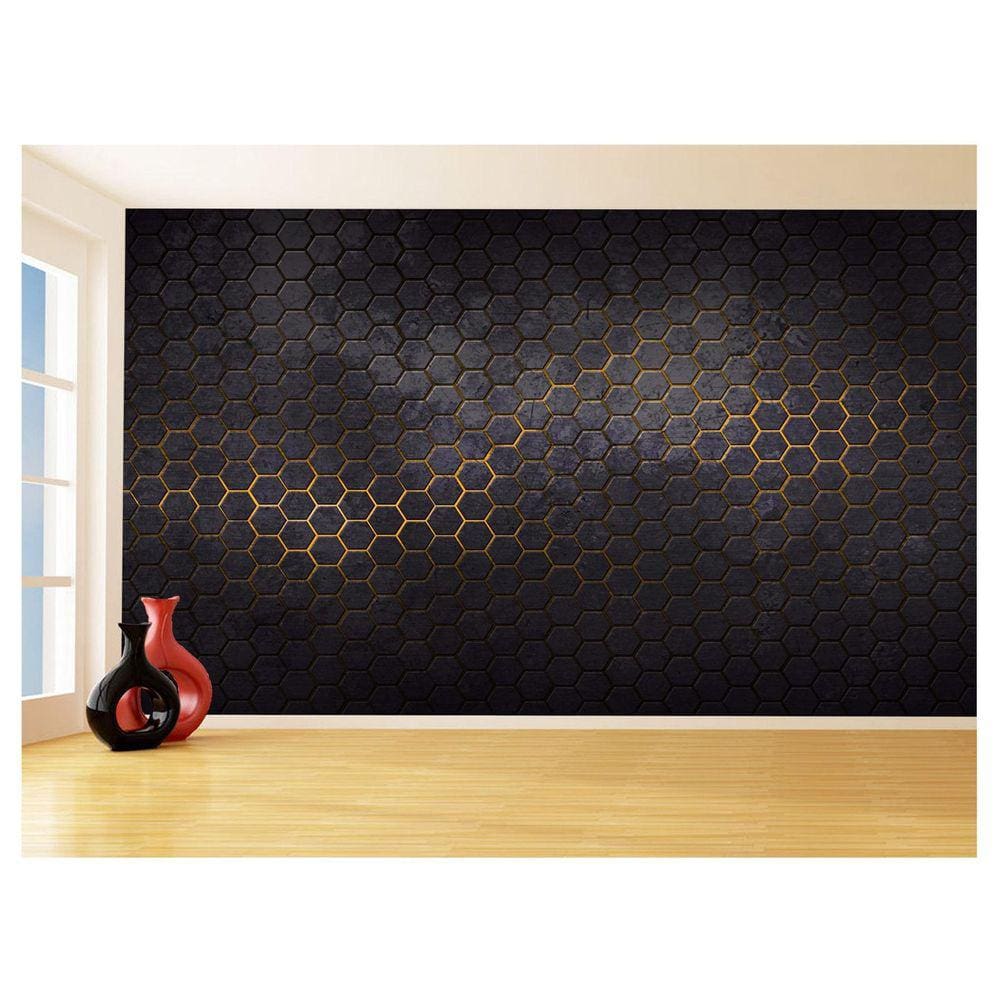 Papel De Parede 3D Colméia Moderno Gamer Amarelo 3,5M Txt42