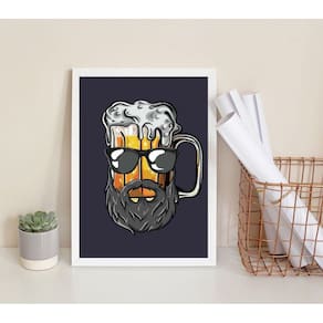 Quadro Cerveja Barbearia 45x34cm Vidro - Madeira Preta