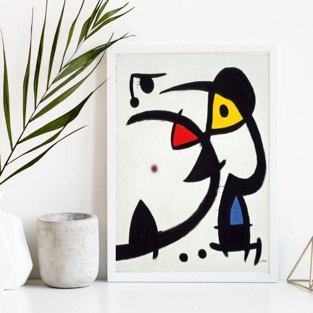 Quadro Abstrato Joan Miró 33x24cm Moldura Branca