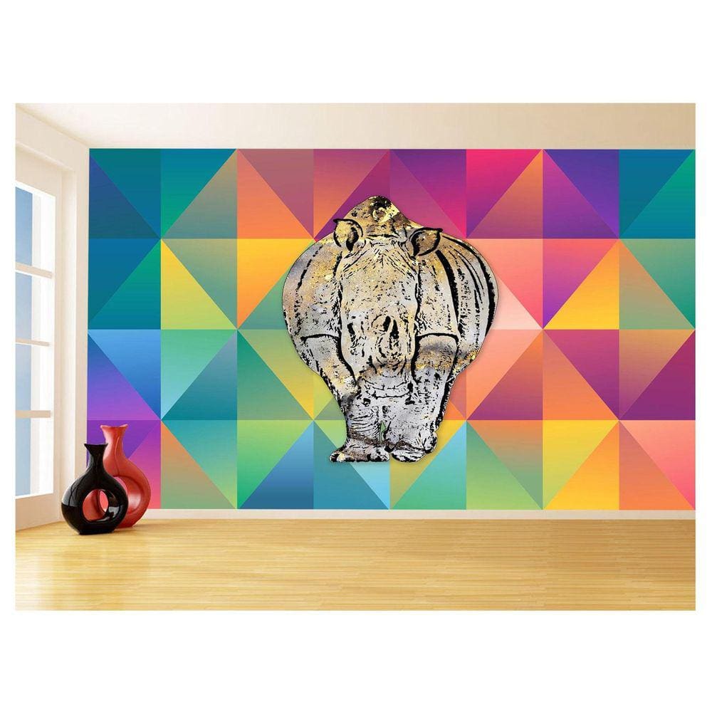 Papel De Parede 3D Animais Pop Art Rinoceronte 3,5M Pxa510