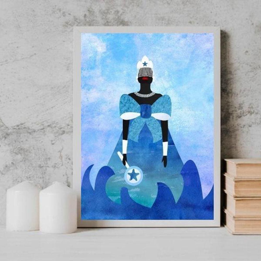 Quadro Decorativo Desenho Iemanjá 45X34Cm - Com Vidro Branca