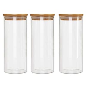 Kit 3 Potes Borossilicato Hermético Bambu 1800ml