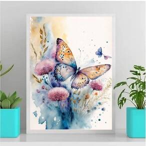 Quadro borboleta floral aquarela 24x18cm - vidro