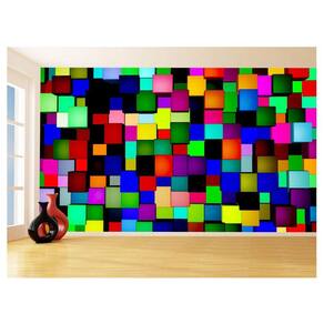 Papel De Parede 3D Geométrico Cubos Coloridos 3,5M Gmt64