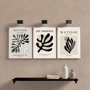 Kit 3 Quadros Arte Moderna Matisse 24x18cm - Madeira Preta