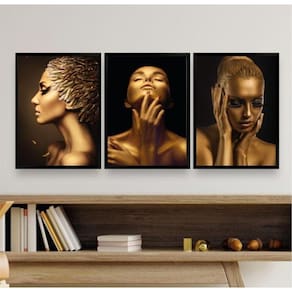 Quadros Decorativos Mulheres Douradas 33x24cm - Preta