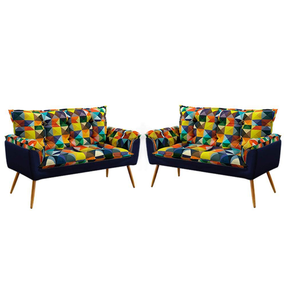2 Poltronas Namoradeiras Opala F-015 Sued Estampado Colorido com Veludo Aradecor
