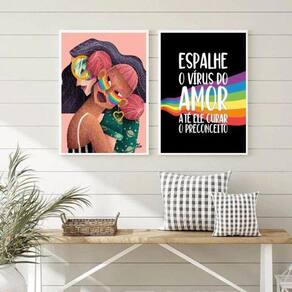 Kit 2 Quadros LGBT Lésbicas 33x24cm Moldura Preta