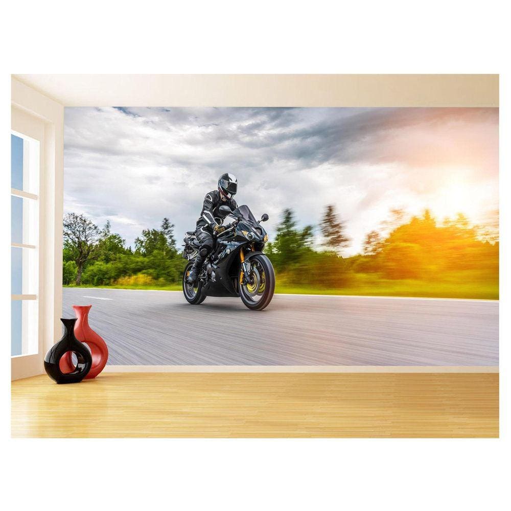 Papel De Parede 3D Moto Esporte Viagem Estrada 3,5M Bkm56