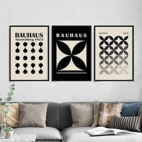 Kit 3 Quadros Abstratos Bauhaus Preto/Cinza 33x24cm