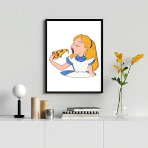 Quadro Decorativo Pizza Alice 33x24cm Moldura Madeira Preta
