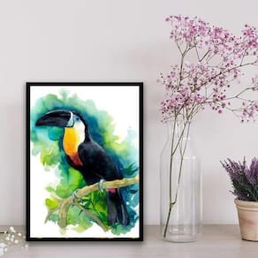 Quadro Decorativo Tucano Aquarela 33X24Cm