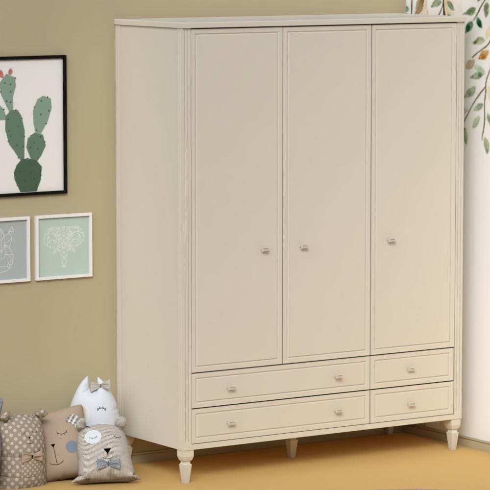 Guarda Roupa Infantil 3 Portas 4 Gavetas Tudor Timber Areia