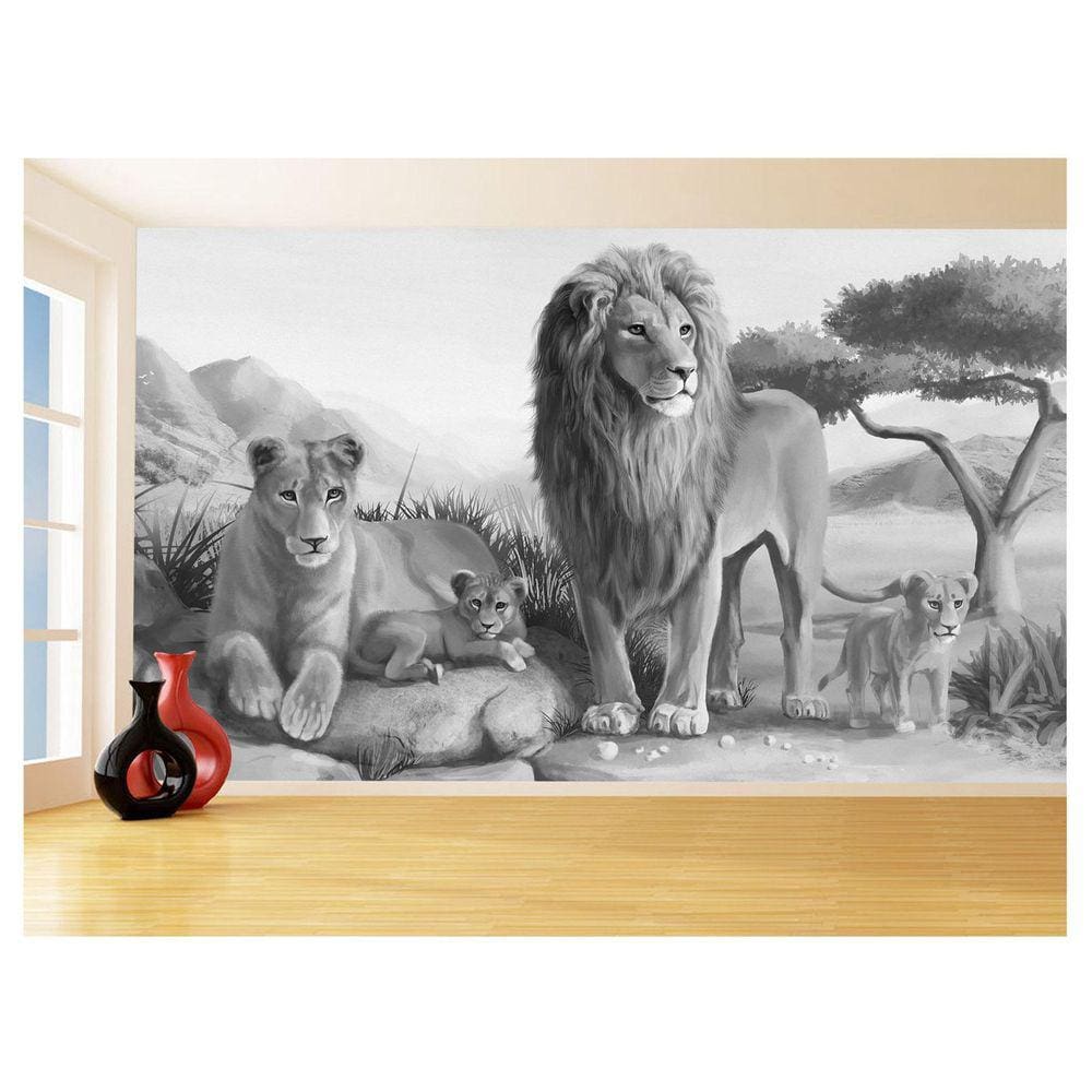 Papel De Parede Animais Leão Família Filhotes 3,5M Anm543