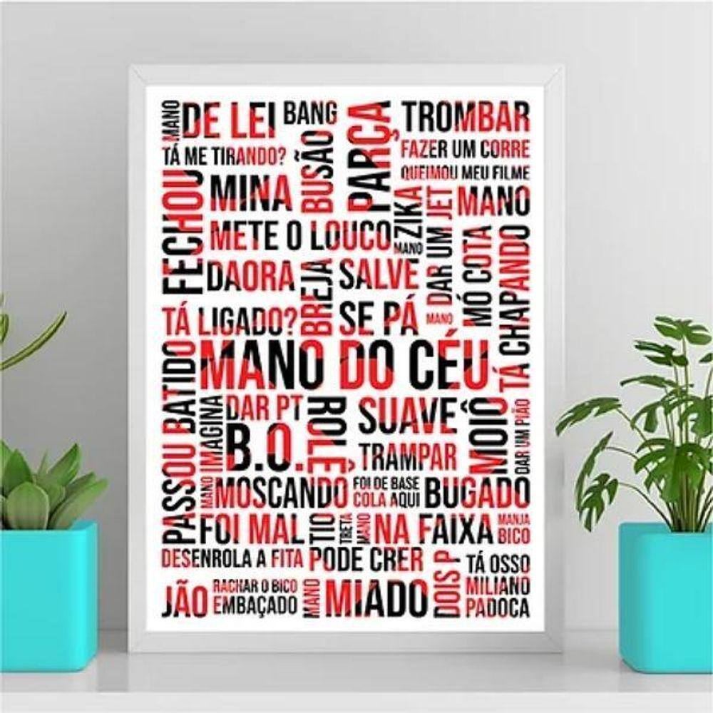Quadro Gírias De Sp Branco Vermelho Preto 24X18Cm Preta