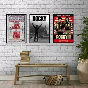 Kit 3 Quadros Rocky Balboa 45x34cm Moldura Branca