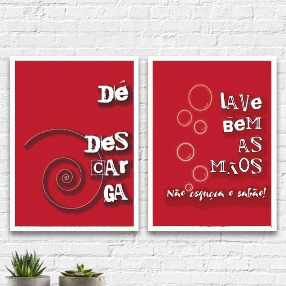 Kit 2 Quadros Lembretes Para Banheiro 33X24Cm Preta