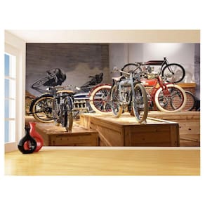 Papel De Parede 3D Moto Antiga Bicicleta Museu 3,5M Bkm121