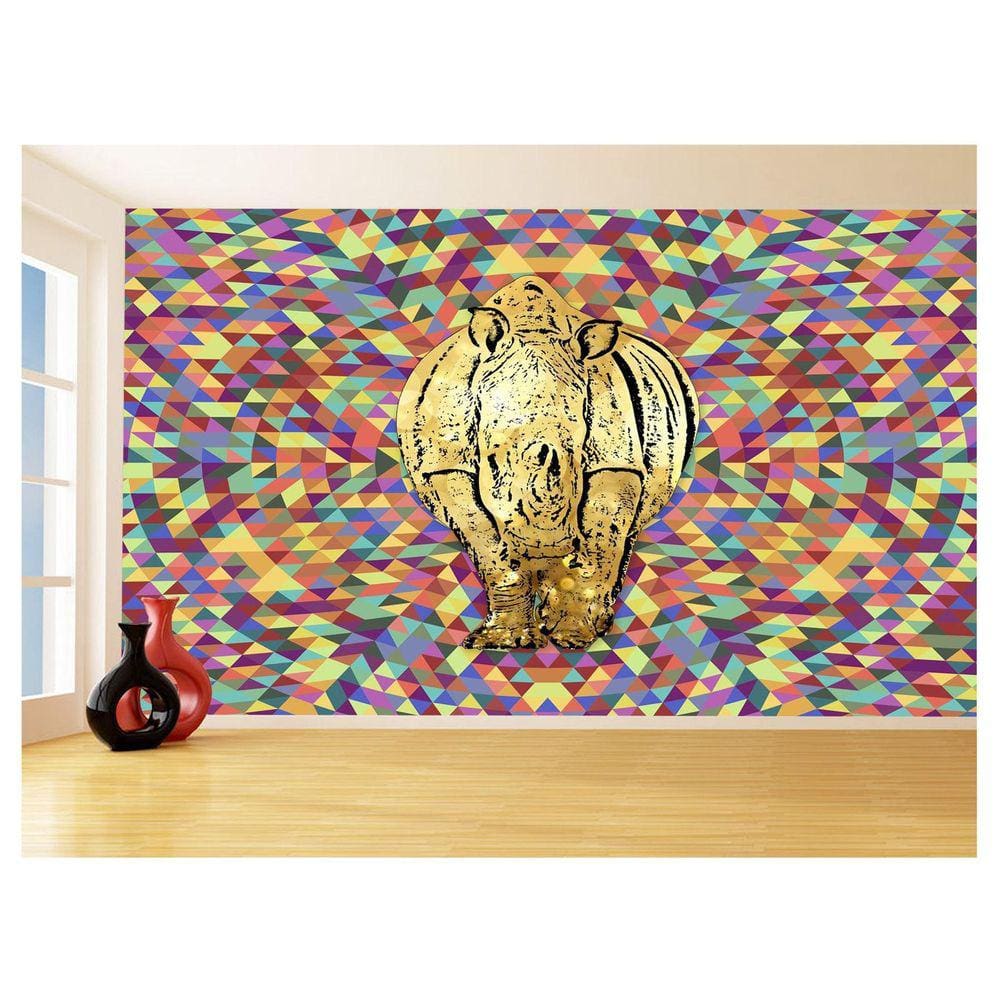 Papel De Parede 3D Animais Pop Art Rinoceronte 3,5M Pxa472