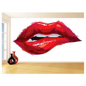 Papel De Parede 3D Arte Boca Beijo Lábios Sexy 3,5M Tra158
