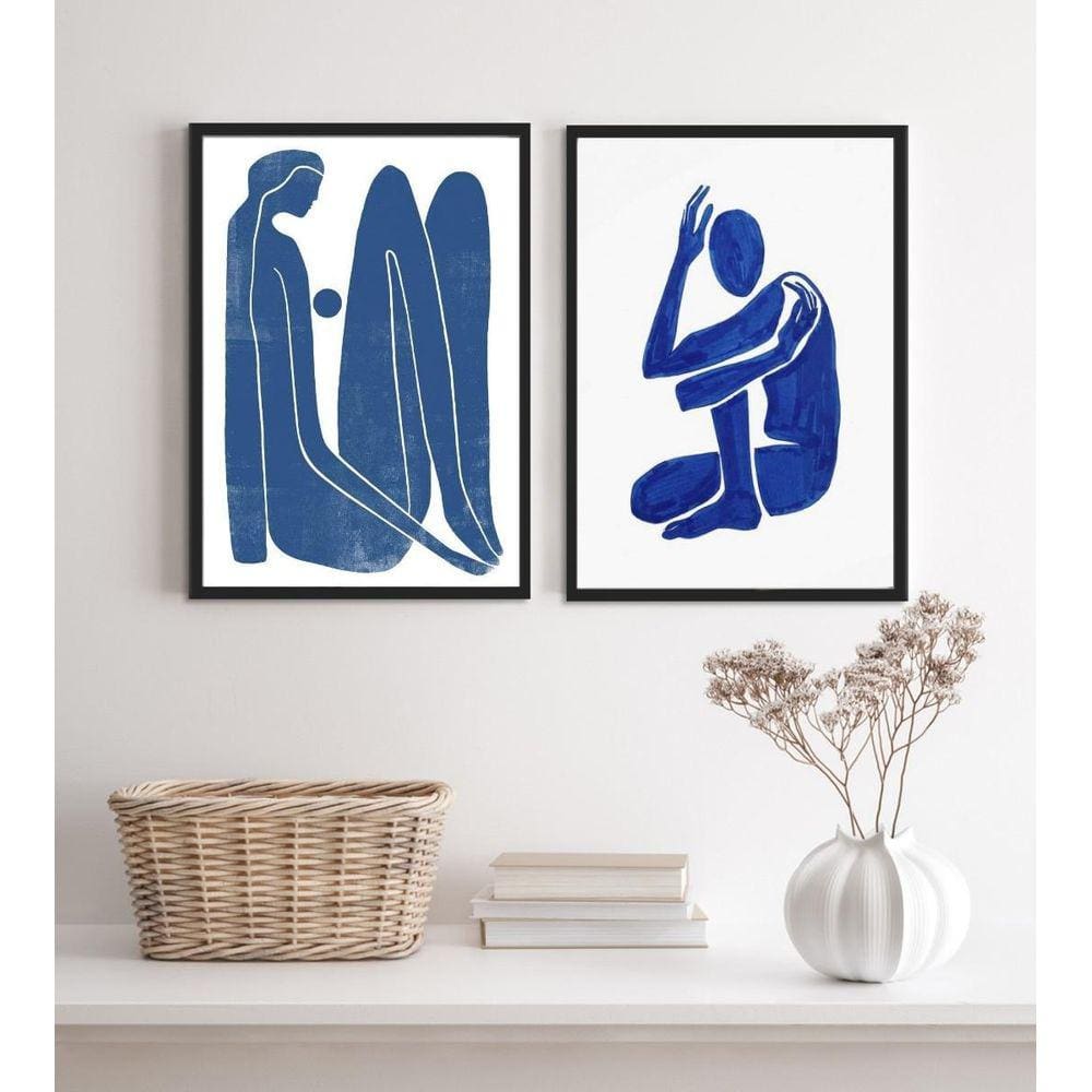 Quadros Abstratos Azul 33x24cm - Moldura Branca