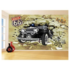 Papel De Parede Carro Antigo Saindo Da Parede 3,5M Cxr103