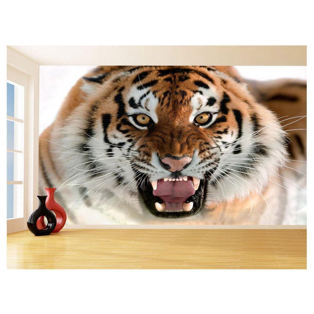 Papel De Parede 3D Animais Tigre Rosto Bravo 3,5M Anm556