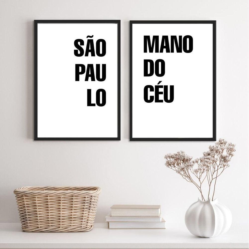 Kit 2 Quadros Mano do Céu 24x18cm - Vidro e Moldura Branca