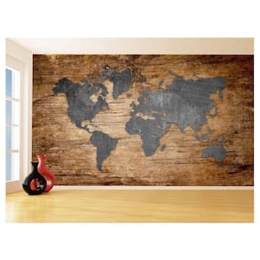 Papel De Parede 3D Mapa Mundi Madeira Concreto 3,5M Nmu23