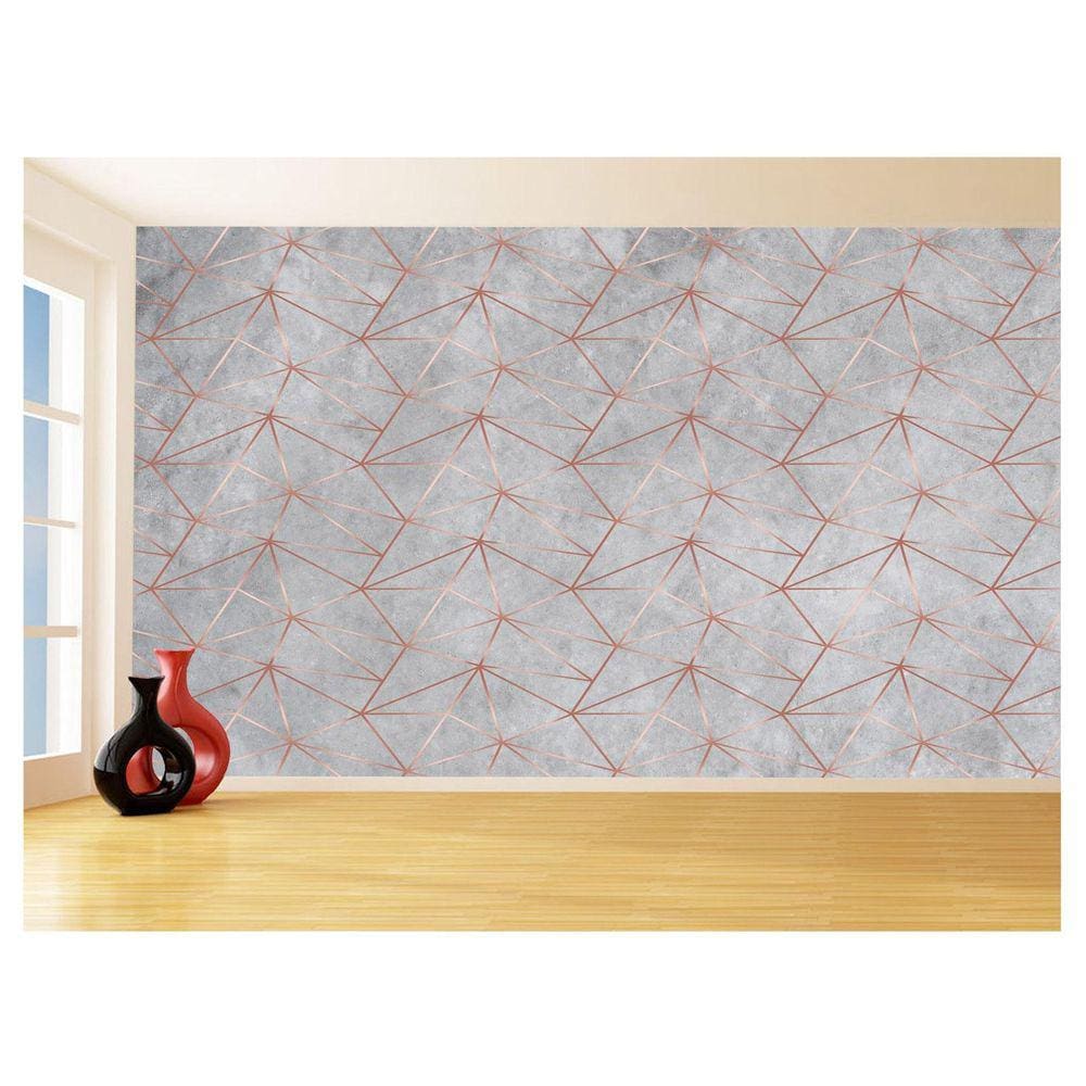Papel De Parede 3D Concreto Linhas Dourado Rose 3,5M Kkt202