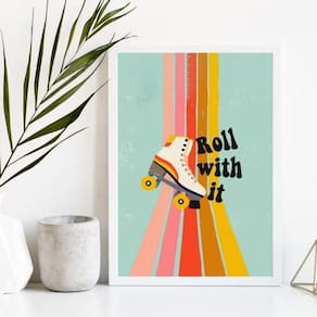 Quadro Decorativo Patins Retrô 33x24cm - Madeira Branca