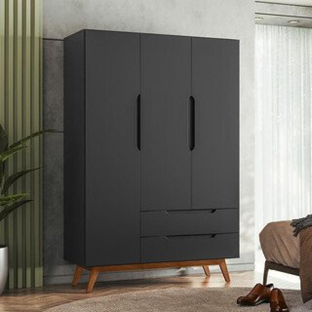 Guarda Roupa Infantil Retrô 3 Portas Alpi Preto