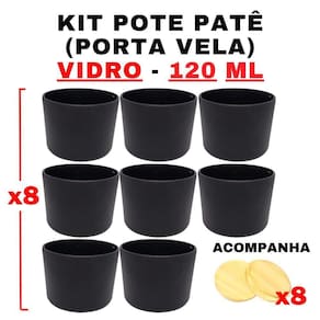 Kit Potes Vidro Jateado Patê Preto 120ml - 8 Unidades