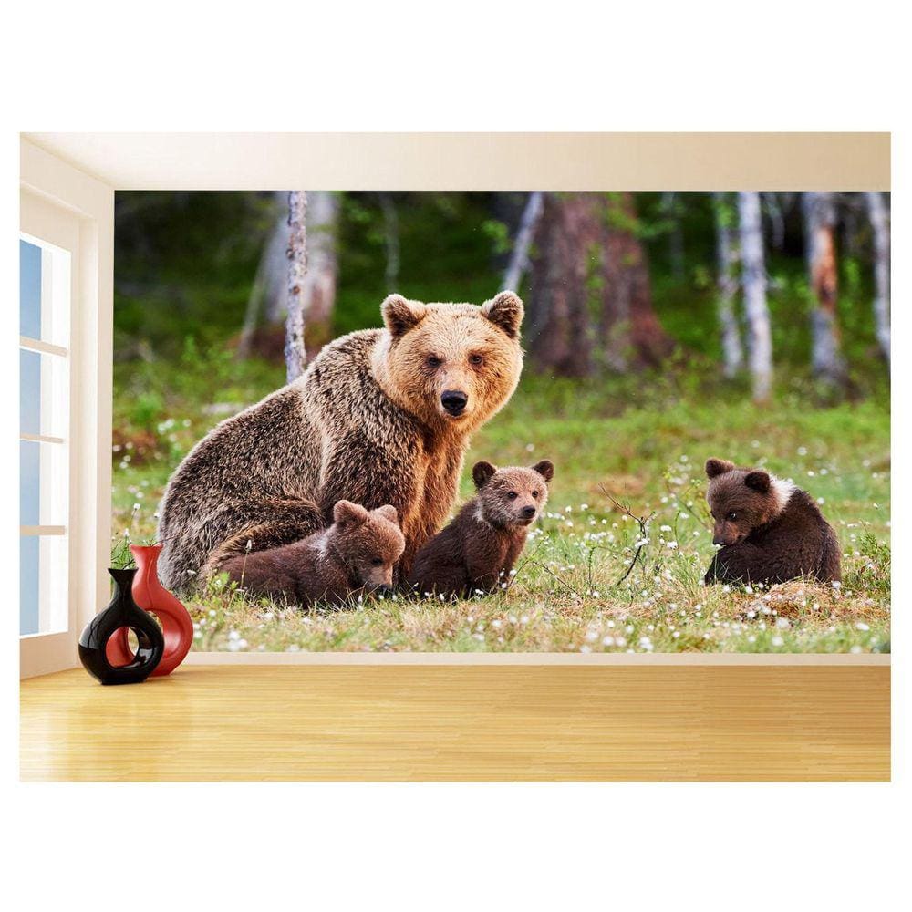 Papel De Parede 3D Animais Urso Três Filhotes 3,5M Anm573