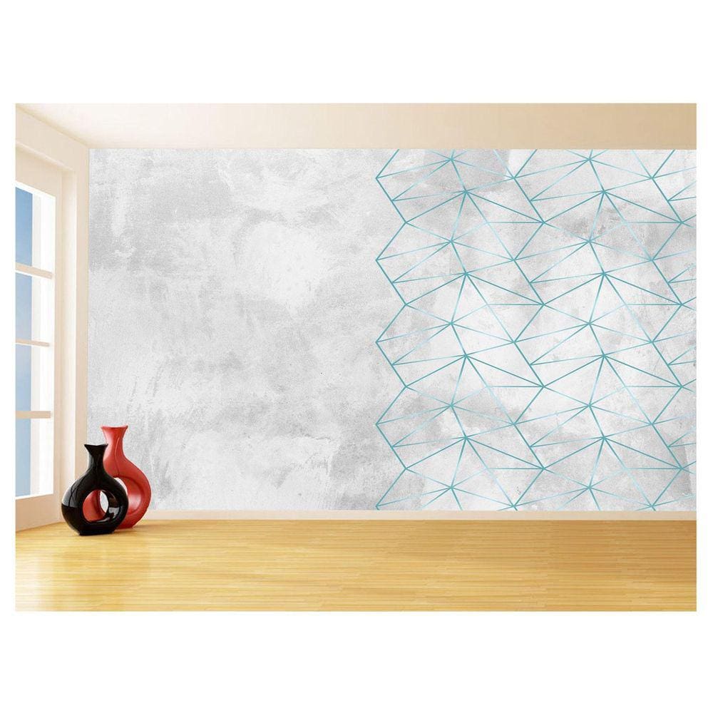 Papel De Parede Concreto Linhas Azul Turquesa 3,5M Kkt312