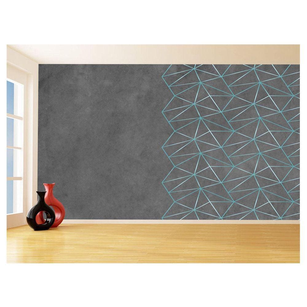 Papel De Parede Concreto Linhas Azul Turquesa 3,5M Kkt280