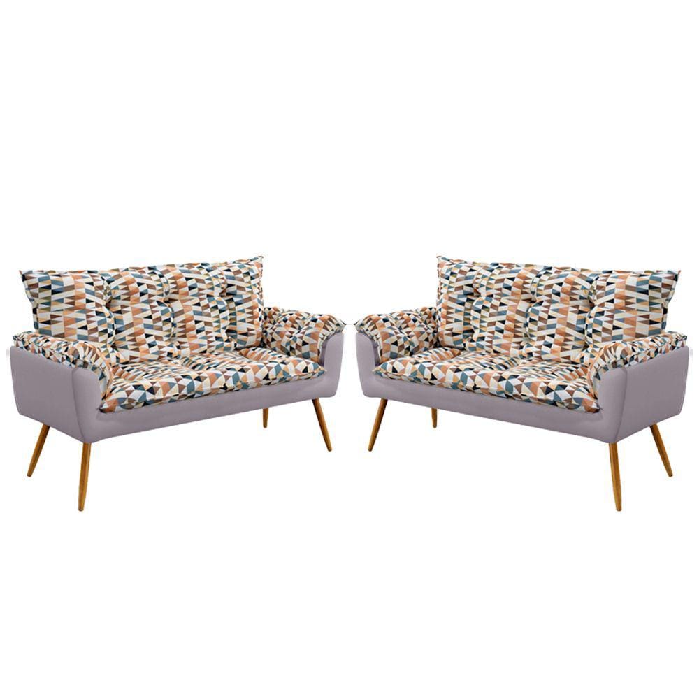2 Poltronas Namoradeiras Opala F-014 Sued Estampado Bege com Veludo Aradecor