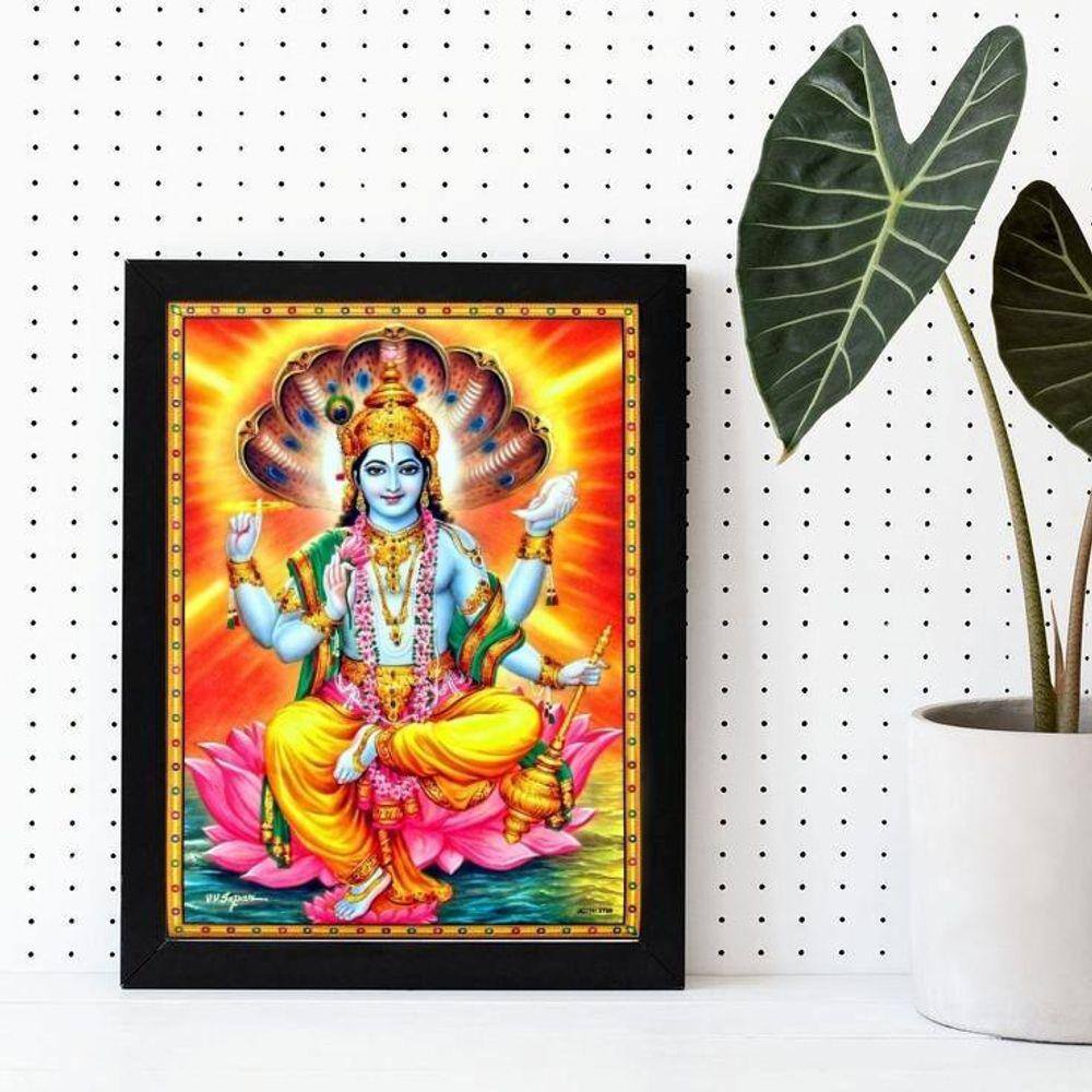 Quadro Decorativo Vishnu 45x34cm - Madeira Branca com Vidro