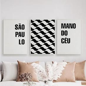Kit 3 Quadros São Paulo Mano Do Céu 45X34Cm Madeira Preta