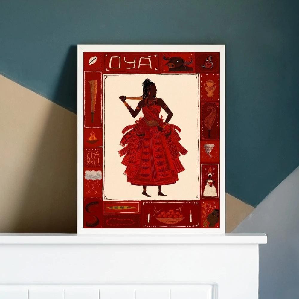 Quadro oyá - umbanda 33x24cm - vidro e moldura branca
