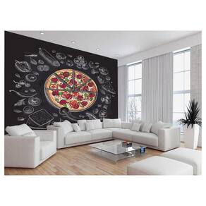Papel De Parede Estilo Lousa Pizza Ingrediente 3,5M Lcb06