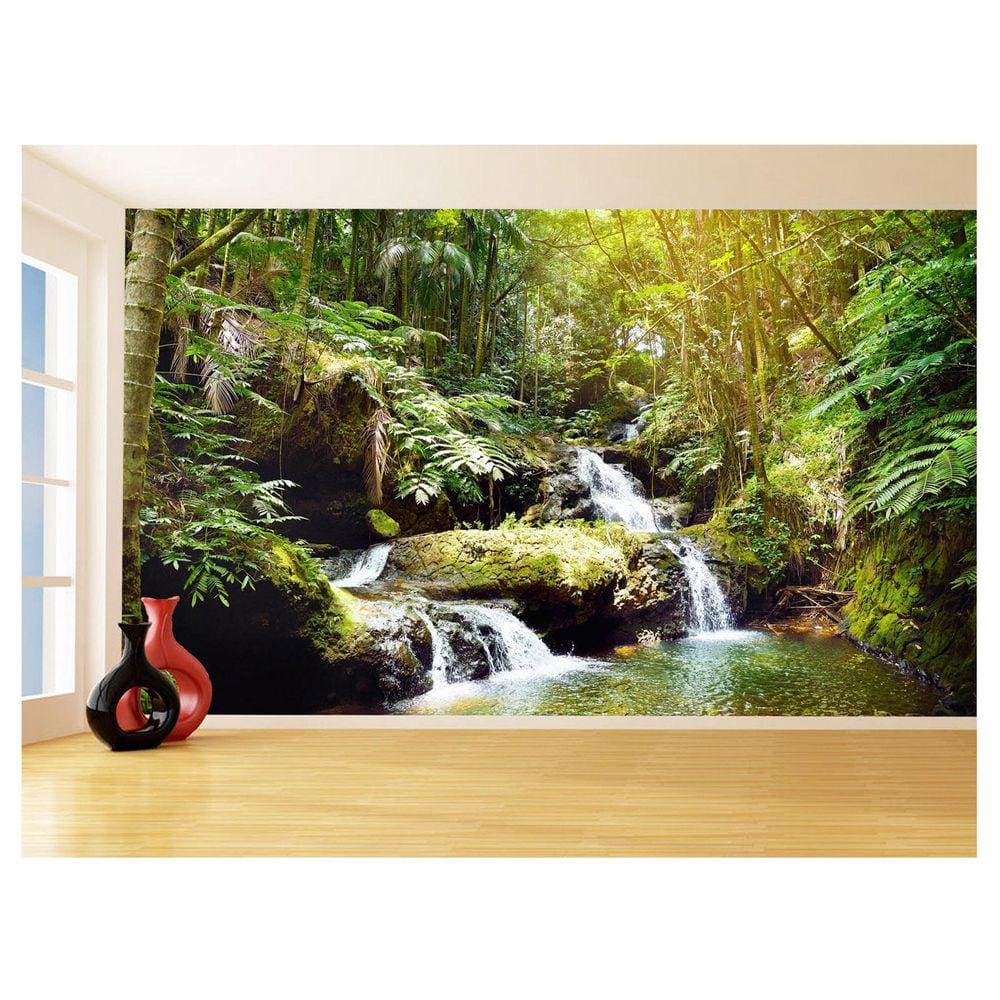 Papel De Parede 3D Paisagem Cachoeira Florestas 3,5M Nch233