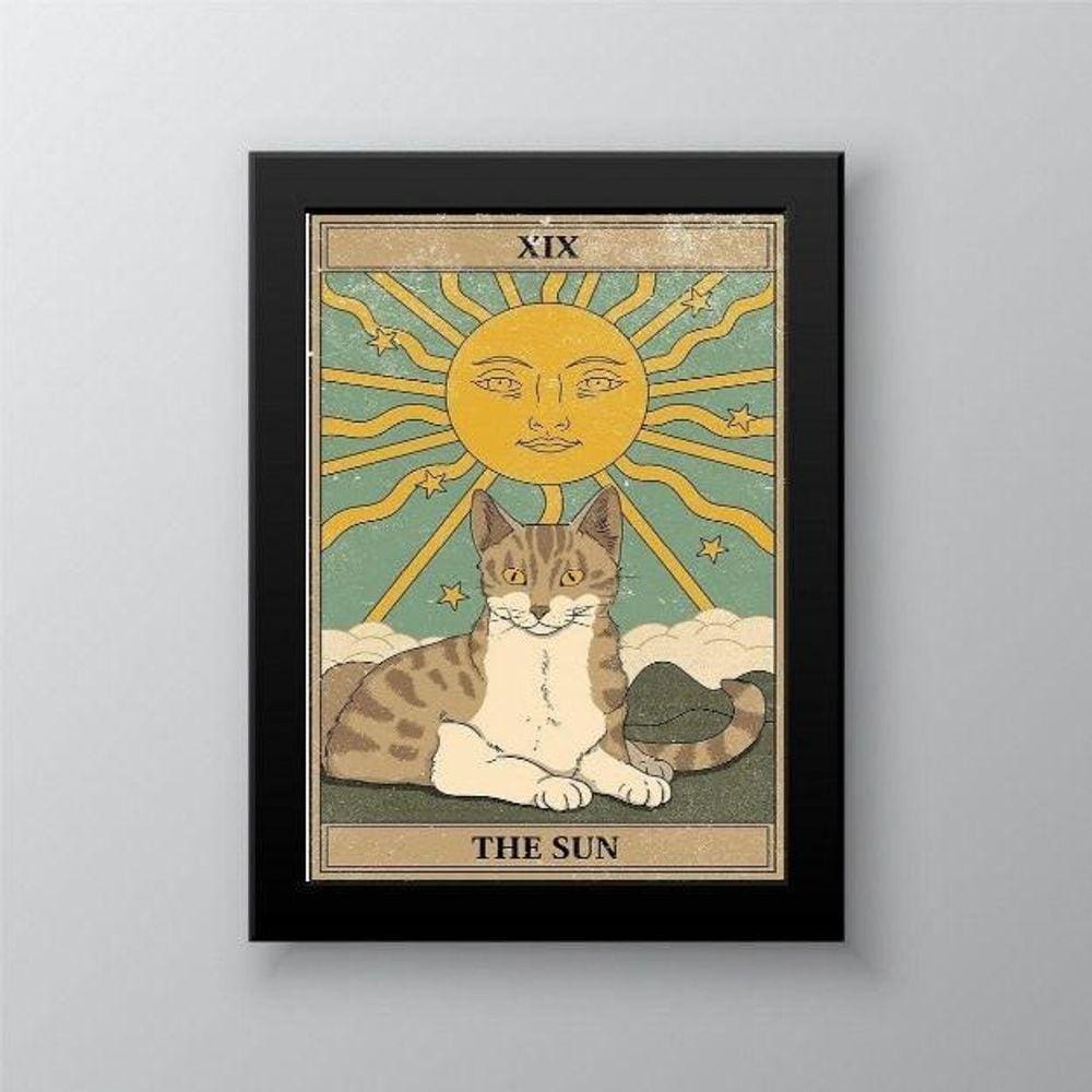 Quadro Tarot Sol Gato 45x34cm - Decoração para Quarto e Sala
