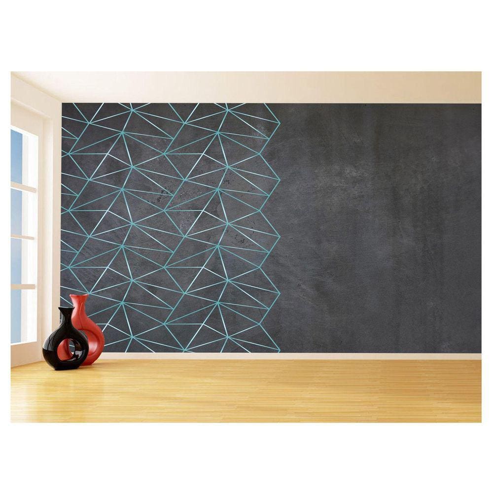Papel De Parede Concreto Linhas Azul Turquesa 3,5M Kkt299