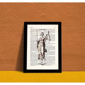 Quadro Deusa Justiça Vintage 45x34cm - Vidro+Moldura Branca