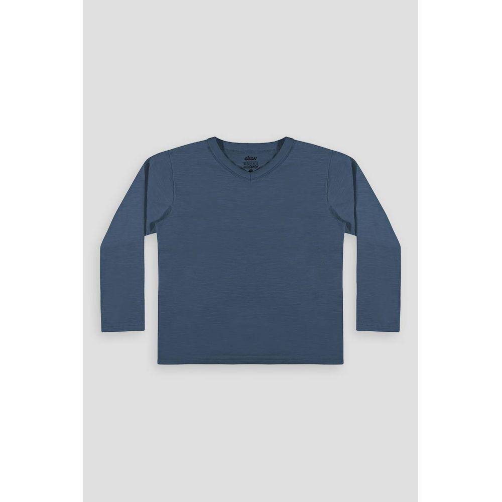 Camiseta Básica Malha Azul Marinho Algodão Manga Longa Infantil Menino
