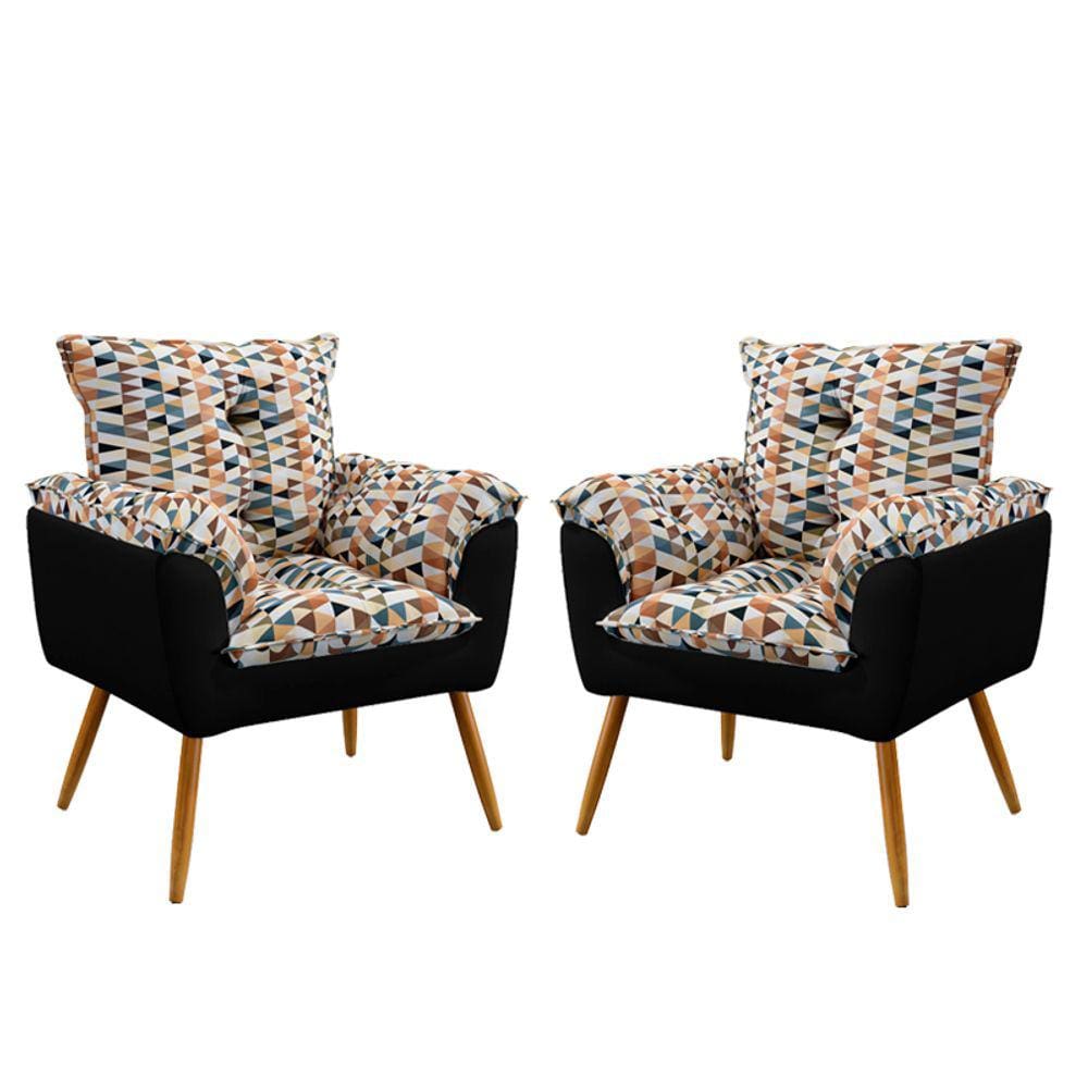 Kit 2 Poltronas Opala F-014 Sued Estampado Bege com Sued Aradecor