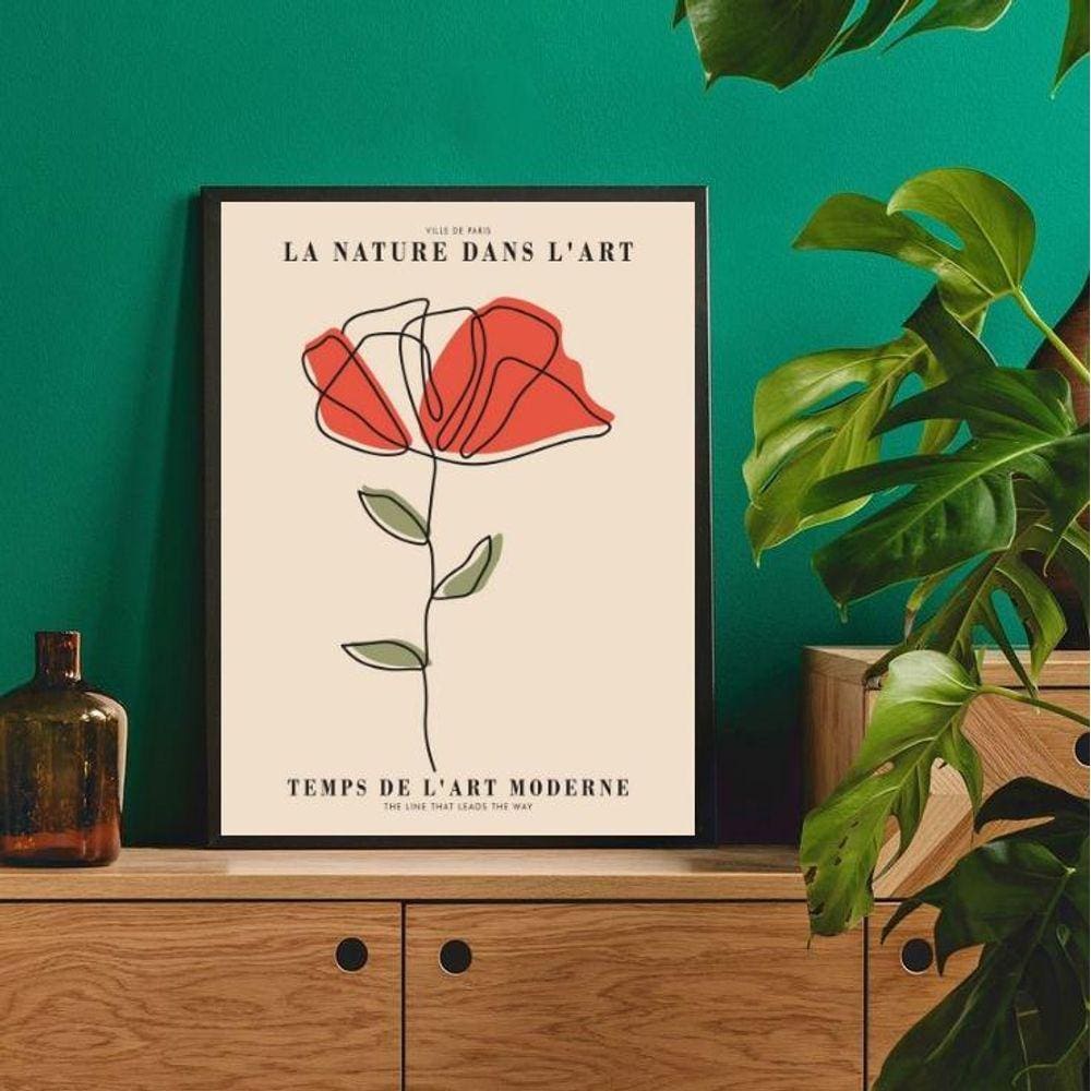 Quadro Arte Flor Vermelha 45x34cm - Vidro e Preta