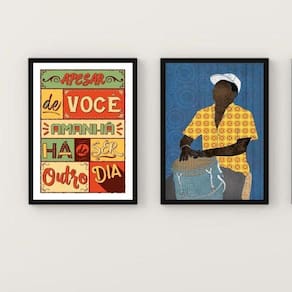 Quadros Samba Amanhã Outro Dia 33x24cm Vidro - Madeira Preta